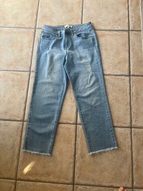 1822 Light Wash Distressed Crop Straight-Leg Jean Sz 8